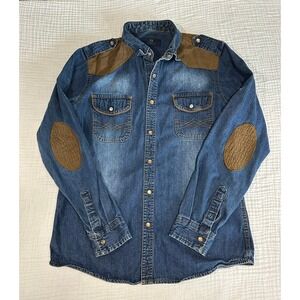 scotch and Soda Denim Western Womens‎ Long Sleeve Button Up Elbow Shoulder Patch